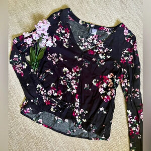 Divided Floral Button-Up Blouse - Size 0/XS